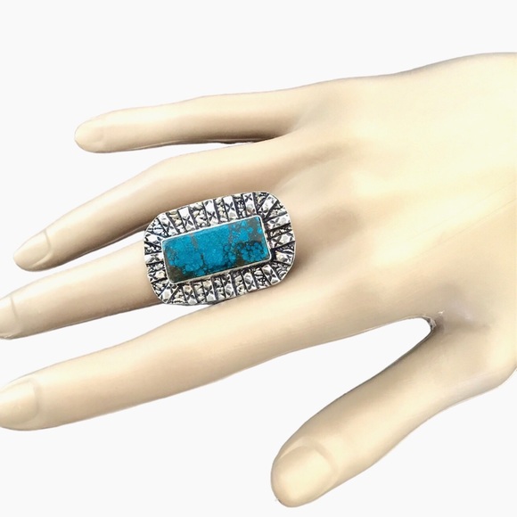 Tibetan Turquoise Gemstone Ring Tribal Style Size 8 - Picture 3 of 5